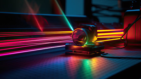 Abstract neon lights into digital technology tunnel. Futuristic technology abstract background. Ai generativeの素材
