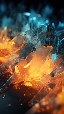 Abstract photography of a burning crystal and smoke in black reflective back. Ai generativeの素材