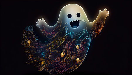 white cartoon ghost on black background halloween. generative aiの素材
