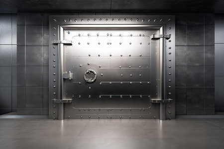 Front view of light silver bank vault door, closed. Ai generativeの素材