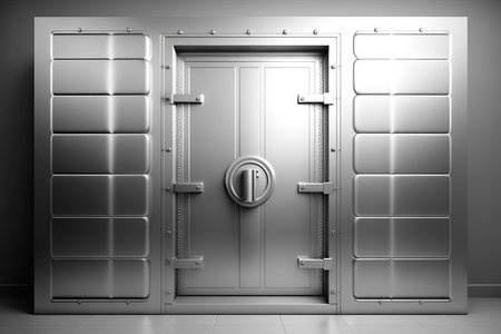 Front view of light silver bank vault door, closed. Ai generativeの素材
