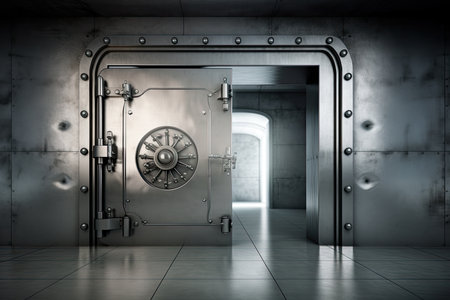 Front view of light silver bank vault door, closed. Ai generativeの素材