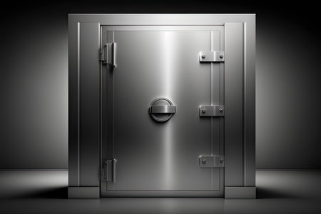 Front view of light silver bank vault door, closed. Ai generativeの素材
