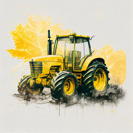 Yellow Tractor Isolated. Ai generativeの素材