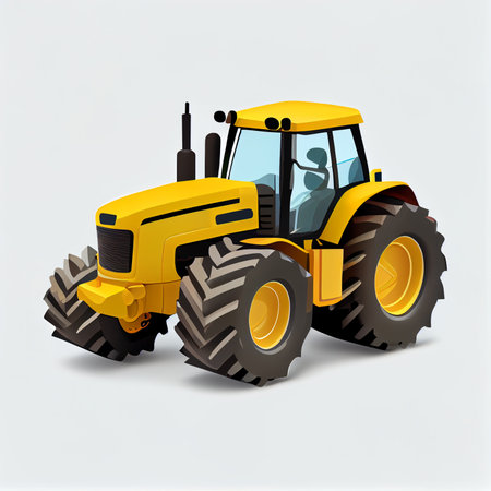 Yellow Tractor Isolated. Ai generativeの素材
