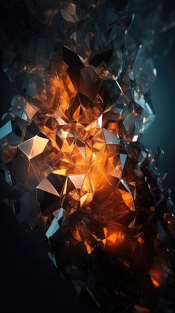 Abstract photography of a burning crystal and smoke in black reflective back. Ai generativeの素材
