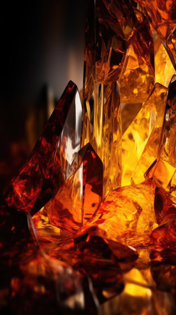 Abstract photography of a burning crystal and smoke in black reflective back. Ai generativeの素材