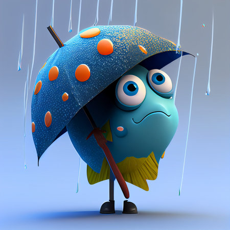 Fish under an umbrella. Cartoon illustration. Coloring. Ai generative.の素材