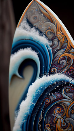 Ai generative close-up of drawing on a surfboard.の素材