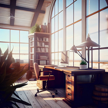 Stylish home office interior with comfortable workplace. Ai generativeの素材