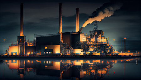 Power light reflections - Battersea Power Station. Ai generativeの素材