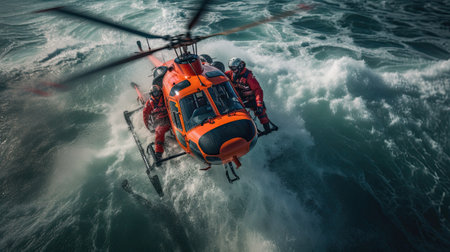 Helicopter rescue at seaの素材