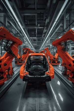 Automobile assembly line production. Ai generativeの素材