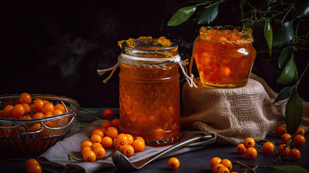 sea-buckthorn jam in the glass jar. Ai generativeの素材