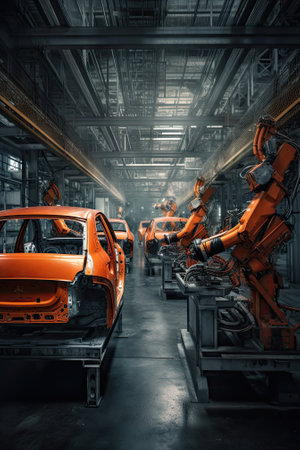Car factory Automobile assembly line production. Ai generativeの素材