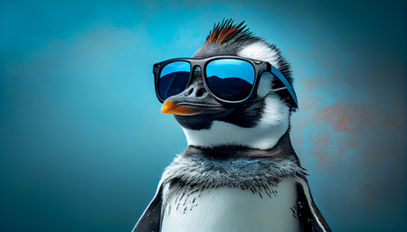 King penguin close up portrait shot in sunglasses, ai generativeの素材