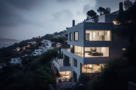 White mediterranian modern country house. Ai generativeの素材