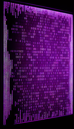 Digital binary code matrix purple monochrom background, scientific technology data binary code network conveying connectivity, complexity and data flood of modern digital age. Ai generativeの素材
