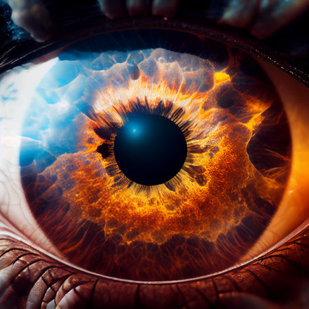 perfect blue eye macro in a sterile environment and perfect vision, concept, the vision of the future and healthy life concept. view precise and straight to the target. Ai generativeの素材