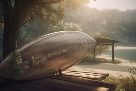 Surf board in the sand at the beach. Ai generativeの素材