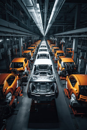 Automobile assembly line production. Ai generativeの素材