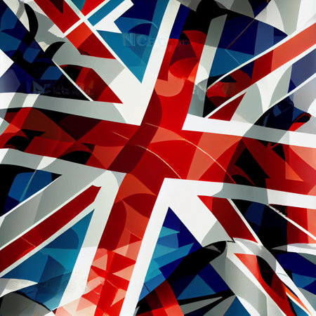 Union Jack decorations background. Flat lay, top view, copy space. Ai generativeの素材