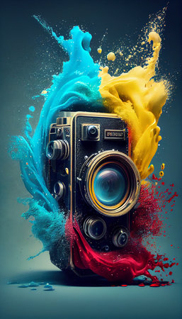 Bright Digital DSLR Camera illustration, ai generativeの素材