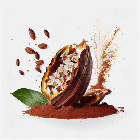 Cocoa pods with Cocoa leaf ai generative on a white backgroundの素材