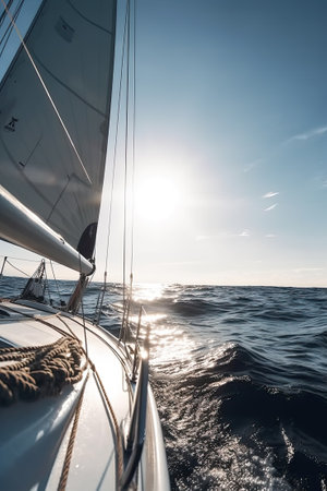 Sailboat in sea, luxury summer adventure, active vacation in Mediterranean sea. Ai generativeの素材