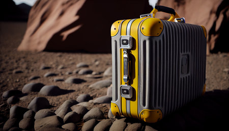 Yellow bag camera waterproof case ready for adventure trip outdoors. Ai generativeの写真素材