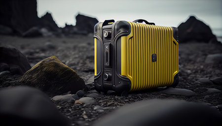 Yellow bag camera waterproof case ready for adventure trip outdoors. Ai generative