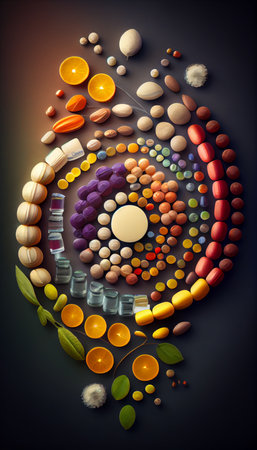 Vertical set, art Collage of different colorful pills. Ai generativeの素材