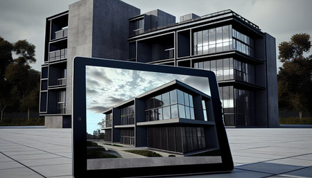 Project visualization using augmented reality tools. Designing and presenting with a tablet computer. Ai generativeの素材