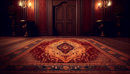 Persian Carpet Texture, abstract ornament. Round mandala pattern, Middle Eastern Traditional Carpet Fabric Texture.の素材
