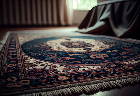 Persian Carpet Texture, abstract ornament. Round mandala pattern, Middle Eastern Traditional Carpet Fabric Texture.の素材