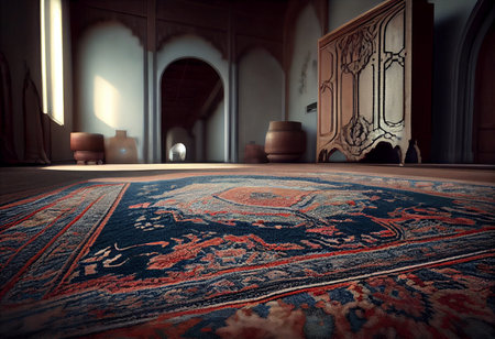 Persian Carpet Texture, abstract ornament. Round mandala pattern, Middle Eastern Traditional Carpet Fabric Texture.の素材