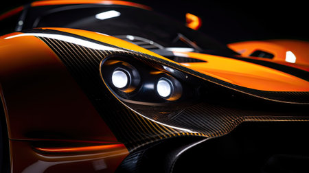 Aerodynamic orange exotic supercar detail of gloss carbon part with beautiful shapes. Generative ai.の素材