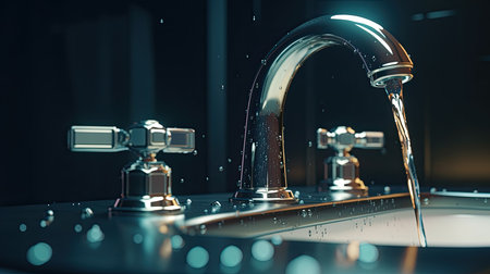 washbasin and faucet with water drop at homeの素材