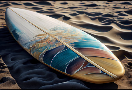 Ai generative close-up of drawing on a surfboard. Ai generativeの素材
