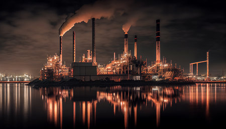 Oil refinery and plant and tower column of Petrochemistry industry in oil and gas industrial ai generativeの写真素材