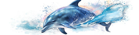 one jumping dolphin is isolated on a white background. Mammal marine animal. Ai generative.の素材