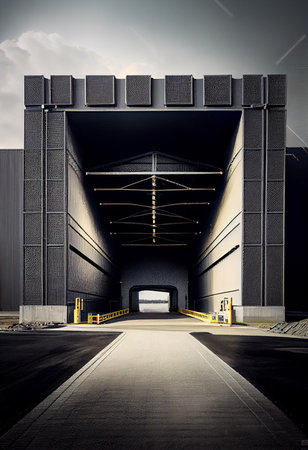 Large distribution warehouse with gates for loading goods. Generative aiの素材