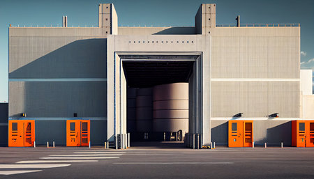 Large distribution warehouse with gates for loading goods. Generative aiの素材