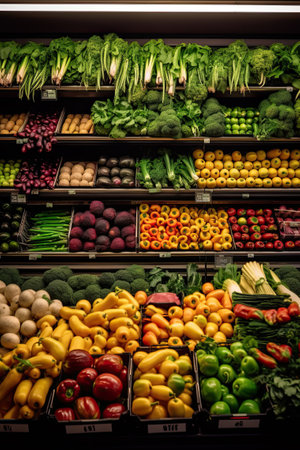 Fruits and vegetables at a farmers market, ai generativeの素材