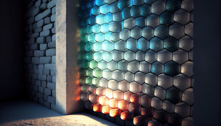 Blue mozaic bricks pattern, interior element, ai generativeの素材
