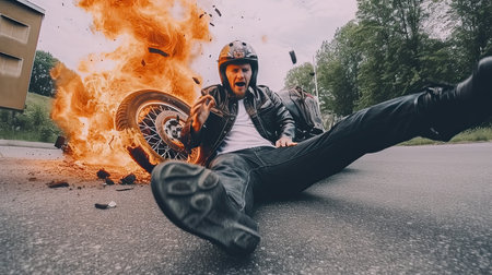 crash moto bike and car on road, ai generativeの素材