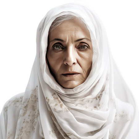 Adult Emirati woman in UAE traditional outfit showing a variety of hand gesture. Ai generative grandmather portraitの素材