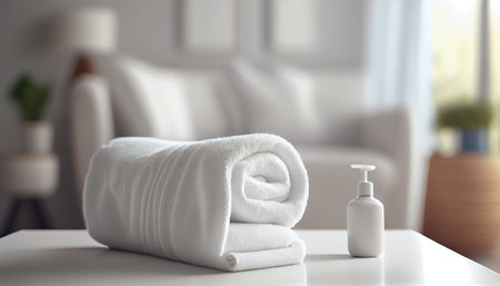 Beautiful composition of spa treatment on wooden table, ai generativeの素材