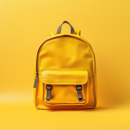 Yellow backpack on Yellow background, ai generativeの素材