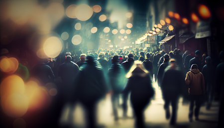 Blurred crowd of unrecognizable at the street. Ai generativeの素材